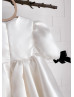 Puff Sleeves Ivory Organza Satin Latest Flower Girl Dress